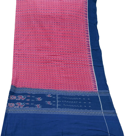 Indian Vintage Dupatta Blue & Pink Long Stole Hand woven Sambalpuri Ikat Hijab Pure Cotton Scarves Veil