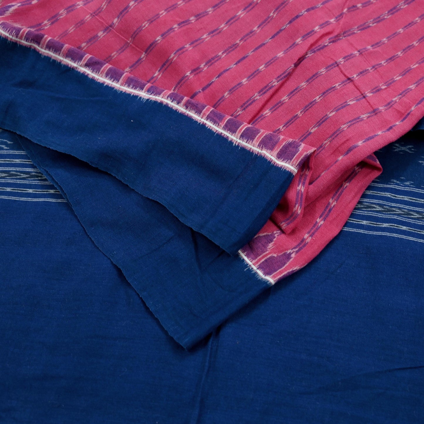 Indian Vintage Dupatta Blue & Pink Long Stole Hand woven Sambalpuri Ikat Hijab Pure Cotton Scarves Veil