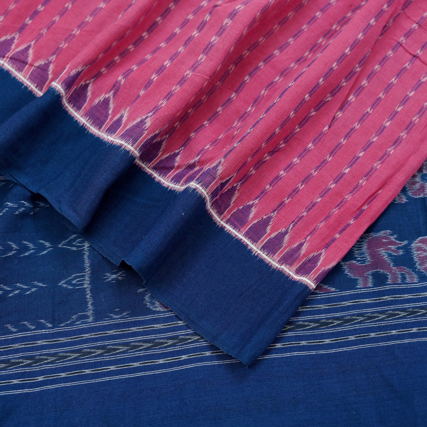 Indian Vintage Dupatta Blue & Pink Long Stole Hand woven Sambalpuri Ikat Hijab Pure Cotton Scarves Veil