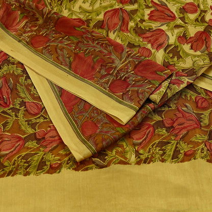 Indian Vintage Beige Dupatta Long Stole Pure Silk Digital Printed Scarves Veil Hijab Wrap Scarf Boho