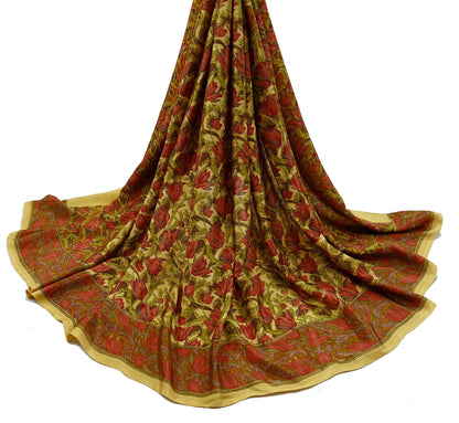 Indian Vintage Beige Dupatta Long Stole Pure Silk Digital Printed Scarves Veil Hijab Wrap Scarf Boho