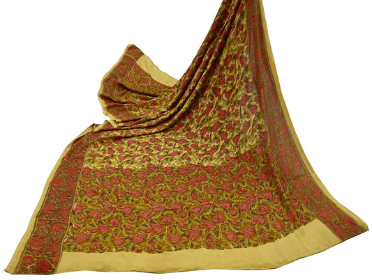 Indian Vintage Beige Dupatta Long Stole Pure Silk Digital Printed Scarves Veil Hijab Wrap Scarf Boho