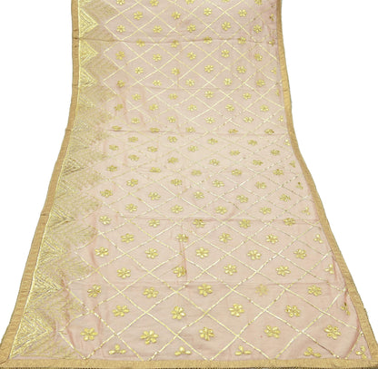Indian Vintage Dupatta Peach Chanderi Long Stole Hand Embroidered Scarves Veil Zari Sequins