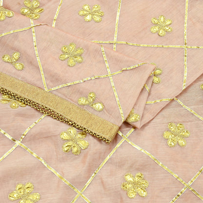 Indian Vintage Dupatta Peach Chanderi Long Stole Hand Embroidered Scarves Veil Zari Sequins