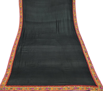 Indian Vintage Dupatta Black Pure Georgette silk Long Stole Embroidered Scarves Veil Wrap Sequins Boho