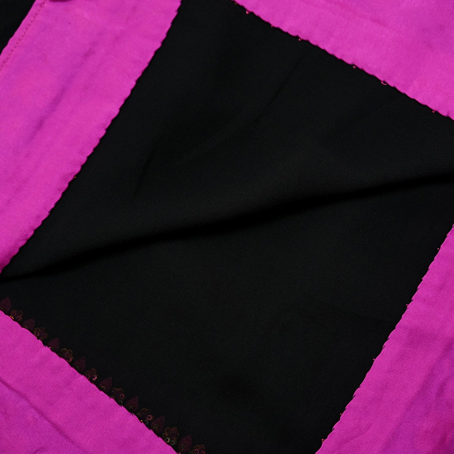 Indian Vintage Dupatta Black Pure Georgette silk Long Stole Embroidered Scarves Veil Wrap Sequins Boho