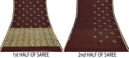 Indian Vintage Sari Black & maroon Hand Embroidered Saree Pure Organza Silk Craft Fabric 5Yd Ethnic Dress Making Crafting Quilting Zardozi
