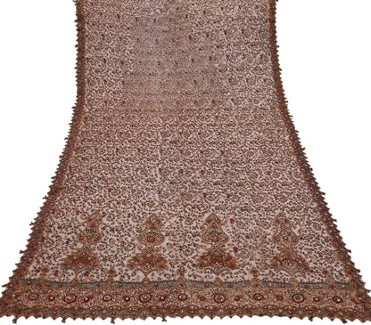 Indian Vintage Heavy Wedding Maroon Dupatta Net Mesh Long Stole Hand Embroidered Scarves Golden Zardozi Zari Sequins Dridal Veil Hijab