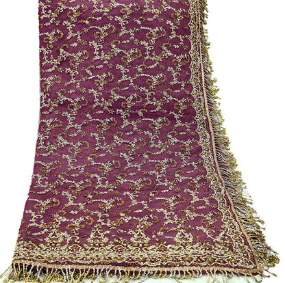 Indian Vintage Heavy Purple Dupatta Net Mesh Long Stole Hand Embroidered Scarves Golden Zardozi Dabka Zari  Bridal/Wedding Veil