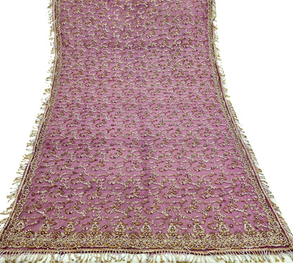 Indian Vintage Heavy Purple Dupatta Net Mesh Long Stole Hand Embroidered Scarves Golden Zardozi Dabka Zari  Bridal/Wedding Veil