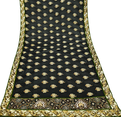 Indian Vintage Heavy Black Dupatta Pure Georgette Silk Long Stole Hand Embroidered Scarves Scarf Zari Zardozi Bridal/Wedding Veil Fringes
