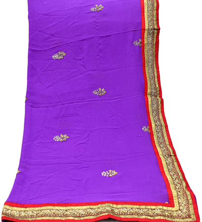 Indian Vintage Heavy Purple Dupatta Pure Georgette Silk Long Stole Hand Embroidered  Scarves Zardozi