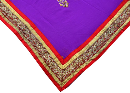 Indian Vintage Heavy Purple Dupatta Pure Georgette Silk Long Stole Hand Embroidered  Scarves Zardozi