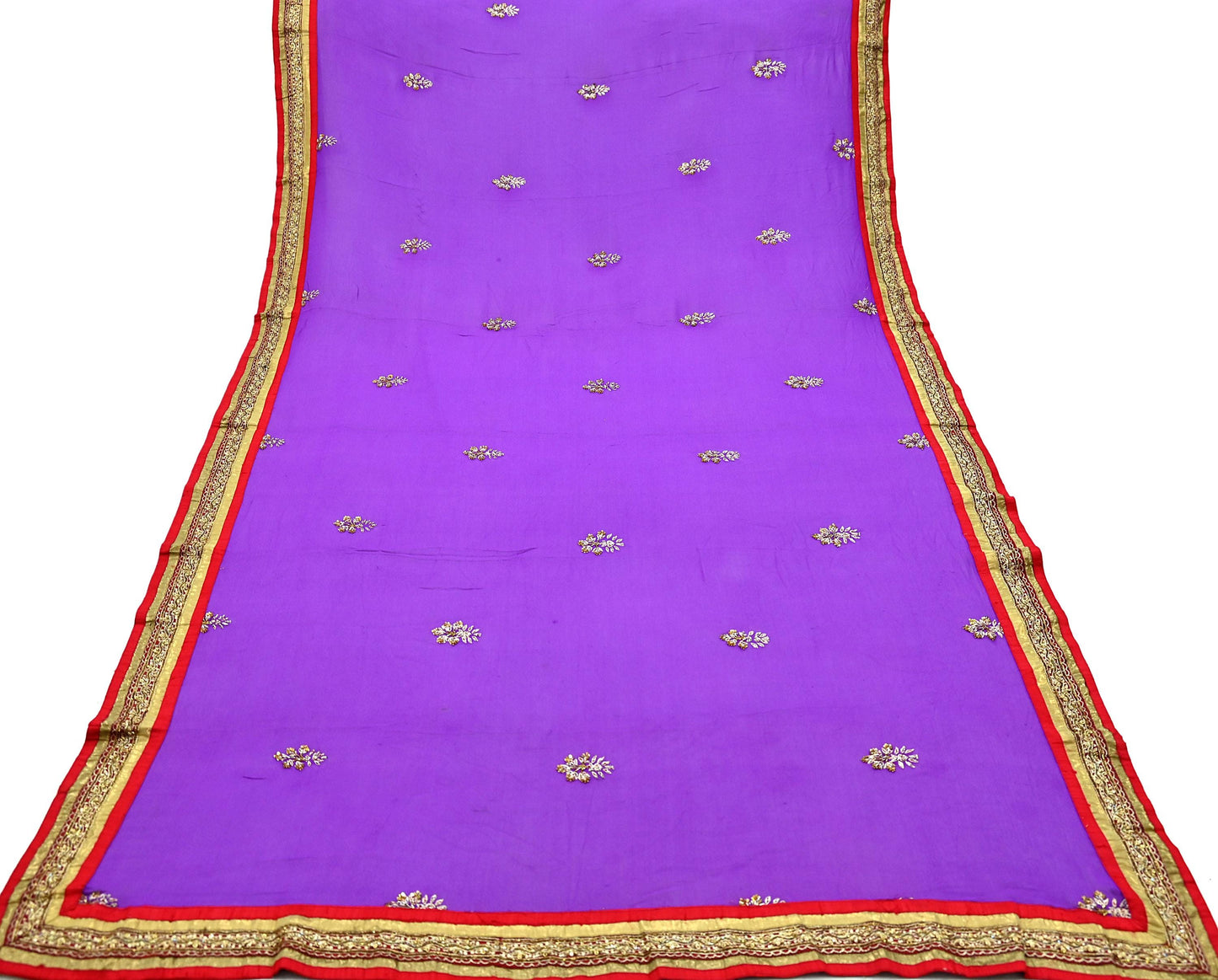 Indian Vintage Heavy Purple Dupatta Pure Georgette Silk Long Stole Hand Embroidered  Scarves Zardozi