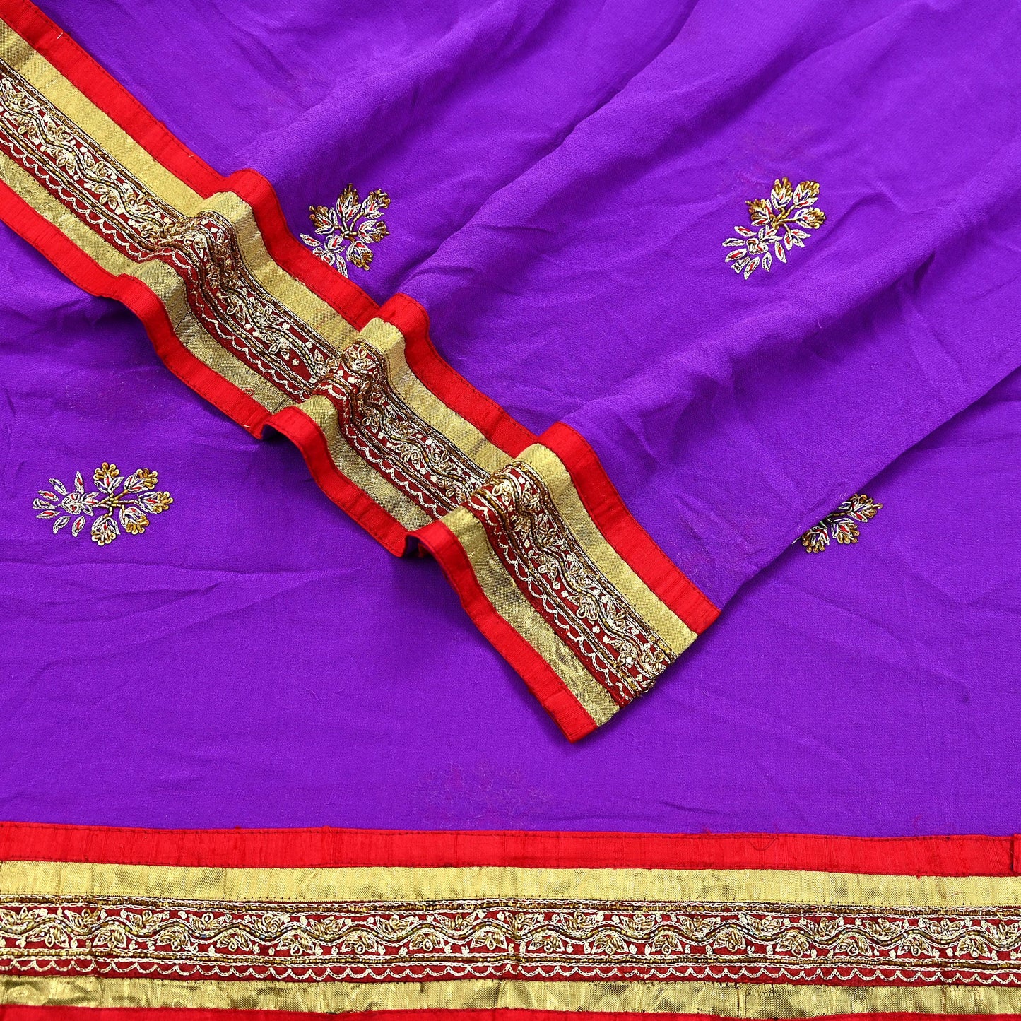 Indian Vintage Heavy Purple Dupatta Pure Georgette Silk Long Stole Hand Embroidered  Scarves Zardozi
