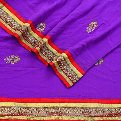 Indian Vintage Heavy Purple Dupatta Pure Georgette Silk Long Stole Hand Embroidered  Scarves Zardozi