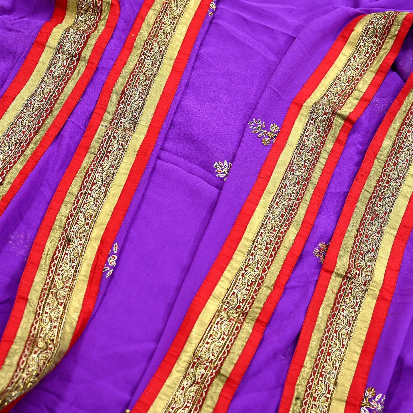 Indian Vintage Heavy Purple Dupatta Pure Georgette Silk Long Stole Hand Embroidered  Scarves Zardozi