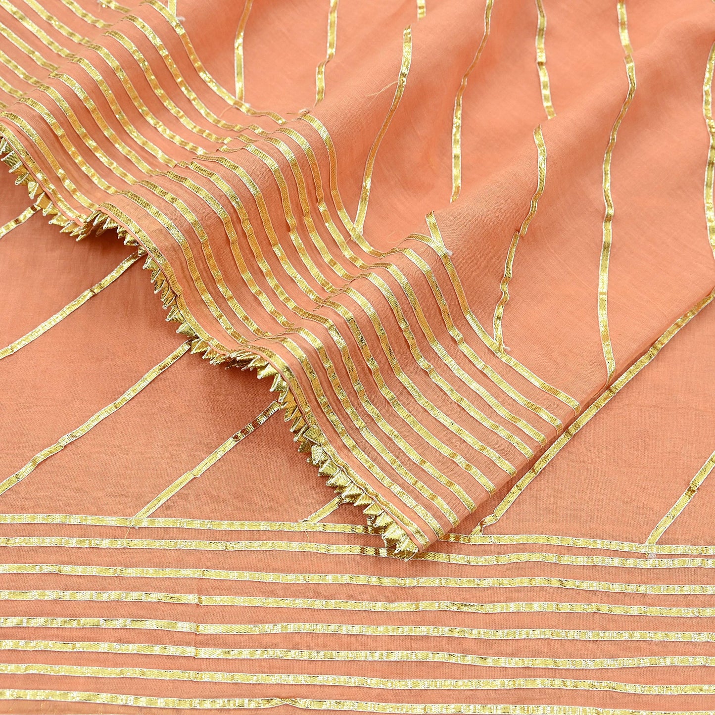 Indian Vintage Dupatta Peach Pure Cotton Long Stole Gota Patti Work Scarves Veil Soft