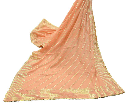 Indian Vintage Dupatta Peach Pure Cotton Long Stole Gota Patti Work Scarves Veil Soft