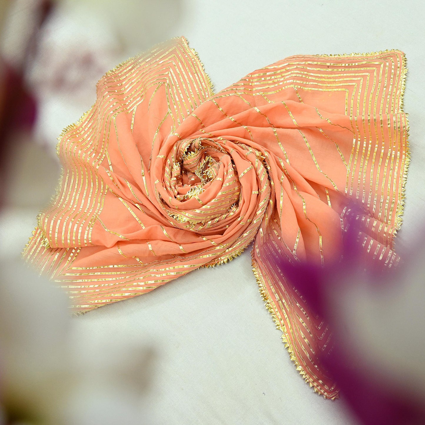 Indian Vintage Dupatta Peach Pure Cotton Long Stole Gota Patti Work Scarves Veil Soft