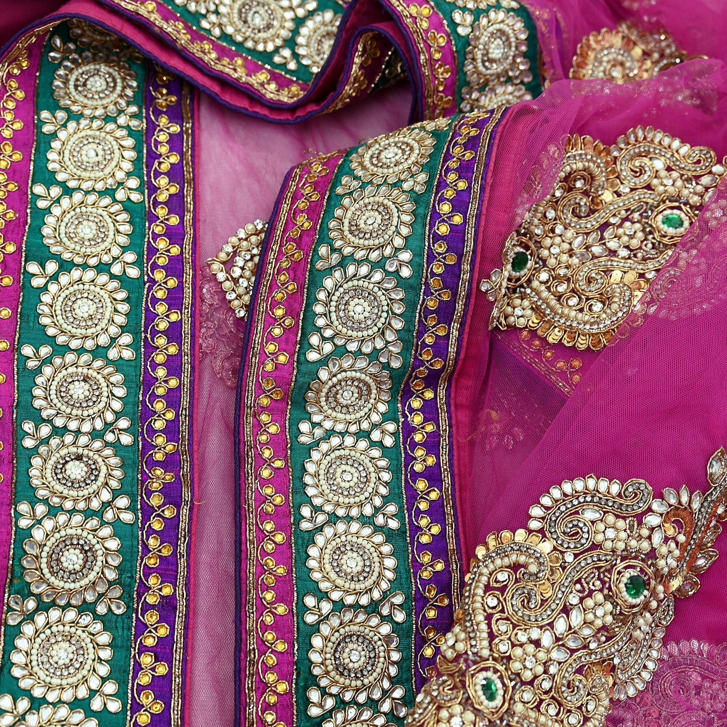 Indian Vintage Heavy Sari Purple Net/Mesh Embroidered Sarees Fabric 6Yd Sewing Soft Green Sequins Floral Zari Bridal/wedding Saris