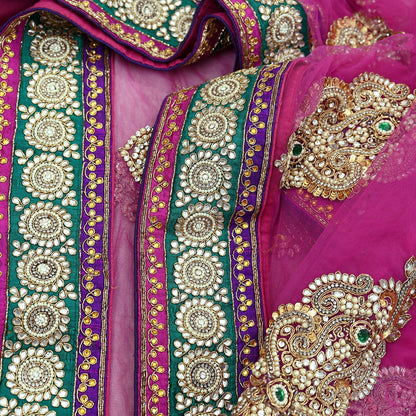 Indian Vintage Heavy Sari Purple Net/Mesh Embroidered Sarees Fabric 6Yd Sewing Soft Green Sequins Floral Zari Bridal/wedding Saris