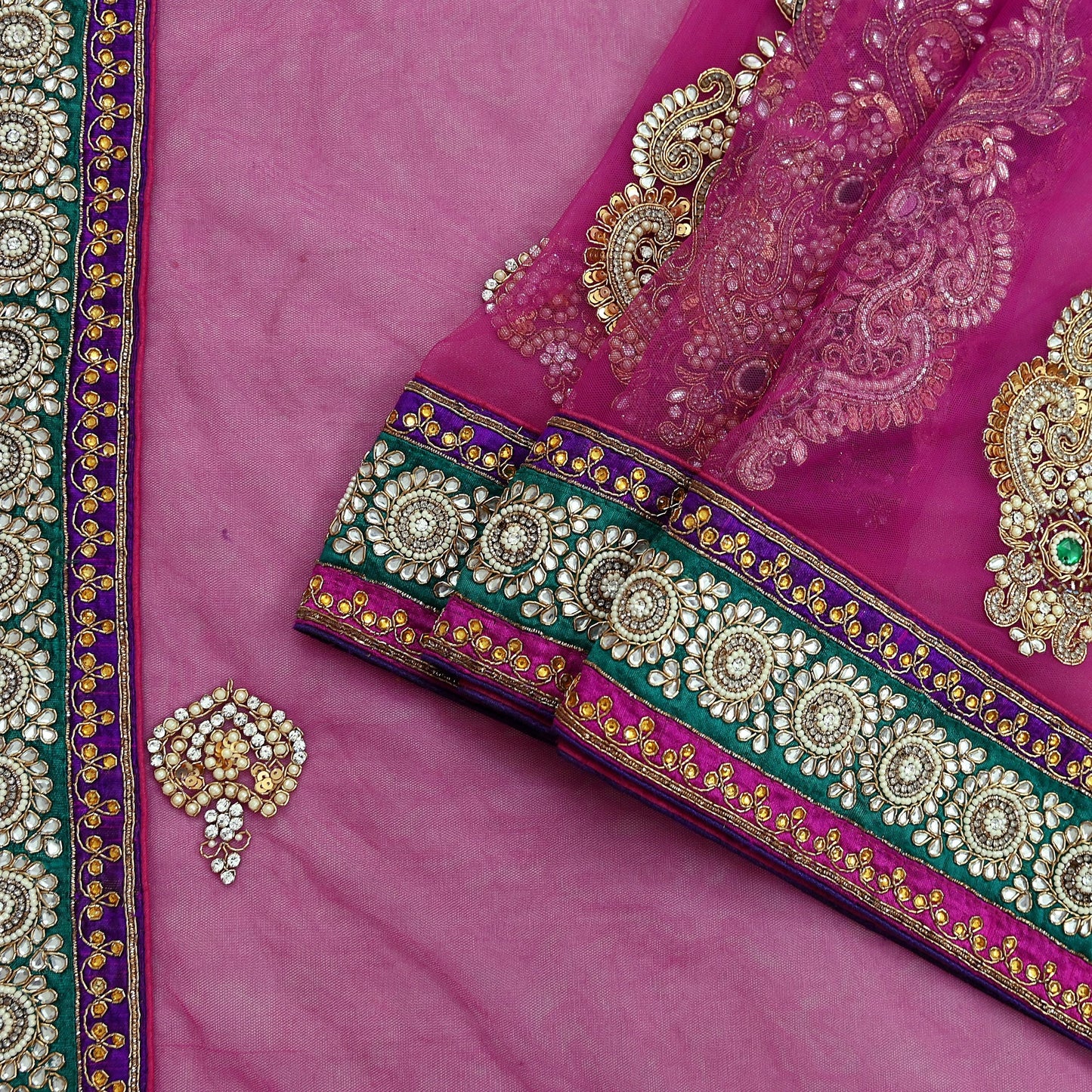 Indian Vintage Heavy Sari Purple Net/Mesh Embroidered Sarees Fabric 6Yd Sewing Soft Green Sequins Floral Zari Bridal/wedding Saris
