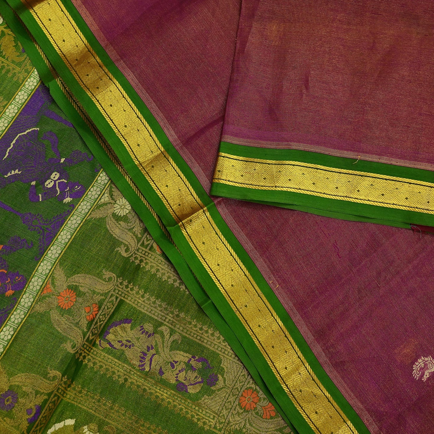 Indian Vintage Heavy Green & Pink Kanjivaram Saree 100% Pure Silk Sari Zari 5Yd Floral Crafting Dress making Crafting Bollywood sari