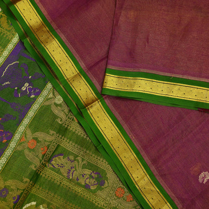 Indian Vintage Heavy Green & Pink Kanjivaram Saree 100% Pure Silk Sari Zari 5Yd Floral Crafting Dress making Crafting Bollywood sari