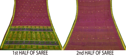 Indian Vintage Heavy Green & Pink Kanjivaram Saree 100% Pure Silk Sari Zari 5Yd Floral Crafting Dress making Crafting Bollywood sari