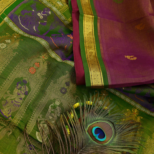 Indian Vintage Heavy Green & Pink Kanjivaram Saree 100% Pure Silk Sari Zari 5Yd Floral Crafting Dress making Crafting Bollywood sari