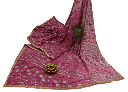 Indian Vintage Sari Pink Pure Georgette Silk Hand Embroidered Sarees Craft Fabric 6Yd Sewing Soft Ethnic Zardozi/Dabka,Zari Wedding Sarees