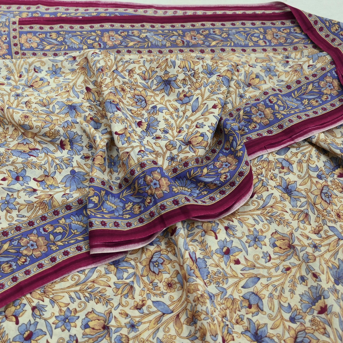 Indian Vintage Sari Ivory & Pink Printed Pure Cotton Saree Craft Fabric 5Yd Soft Sewing Sarong Wrap Boho Floral Dress making Crafting