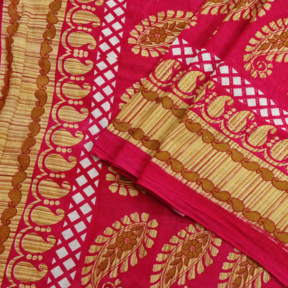 Indian Vintage Sari Pink Printed Pure Cotton Sarees 5Yd Craft Fabric Sewing Sarong Wrap Boho Upcycle quilting Dress making Crafting