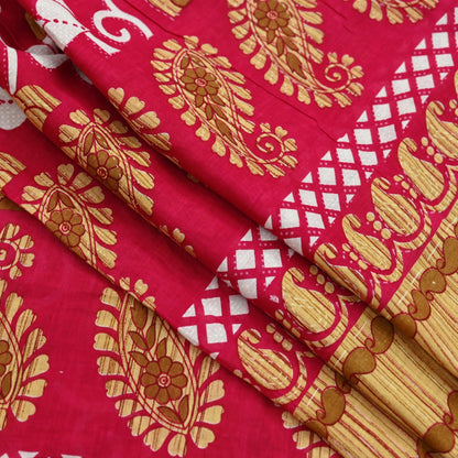 Indian Vintage Sari Pink Printed Pure Cotton Sarees 5Yd Craft Fabric Sewing Sarong Wrap Boho Upcycle quilting Dress making Crafting