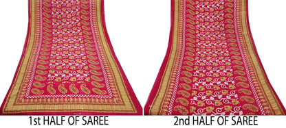 Indian Vintage Sari Pink Printed Pure Cotton Sarees 5Yd Craft Fabric Sewing Sarong Wrap Boho Upcycle quilting Dress making Crafting