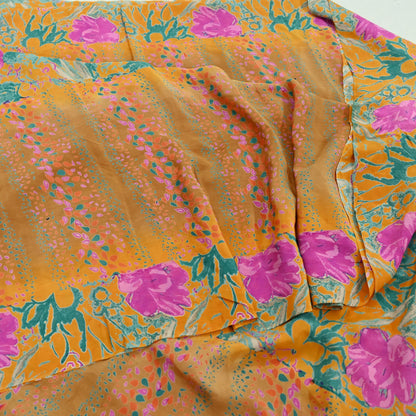 Indian Vintage Sari Beige Pure Crepe Silk Printed Sarees 5yd Sewing Floral Soft Craft Fabric Wrap Dress making Crafting Quilting Used