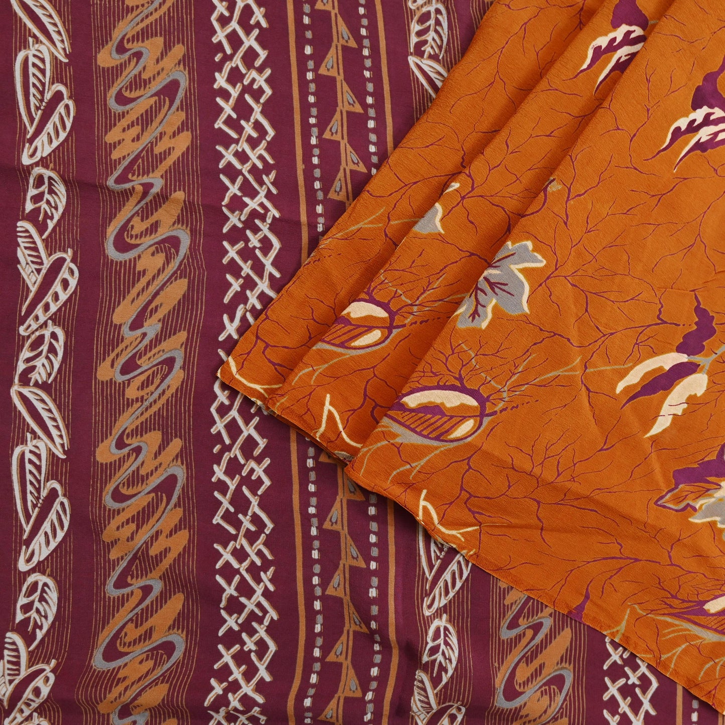 Indian Vintage Saree Pure Crepe Silk Block Printed Sari 5yd Sewing Floral Soft Craft Fabric Wrap Fashion Dress making Crafting