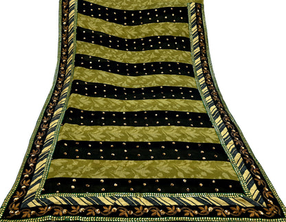 Indian Pre-owned Heavy Sari Black & Green Pure Georgette Silk Hand Embroidered Sarees Designer Sabyasachi 6Yd Sewing Ethnic Sarees