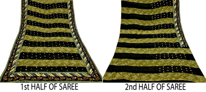 Indian Pre-owned Heavy Sari Black & Green Pure Georgette Silk Hand Embroidered Sarees Designer Sabyasachi 6Yd Sewing Ethnic Sarees