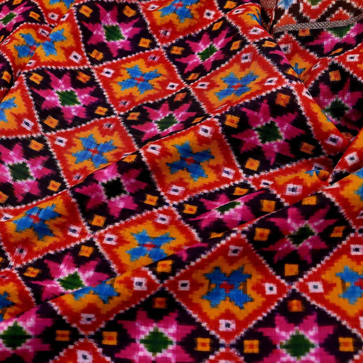 Indian Antique Vintage Red  Sari Hand Woven Double Ikat Patola Sarees 100% Pure Silk Craft Fabric 5Yd Dress Making Sewing For wearing