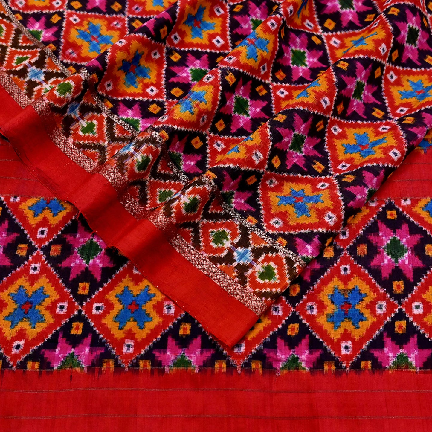 Indian Antique Vintage Red  Sari Hand Woven Double Ikat Patola Sarees 100% Pure Silk Craft Fabric 5Yd Dress Making Sewing For wearing
