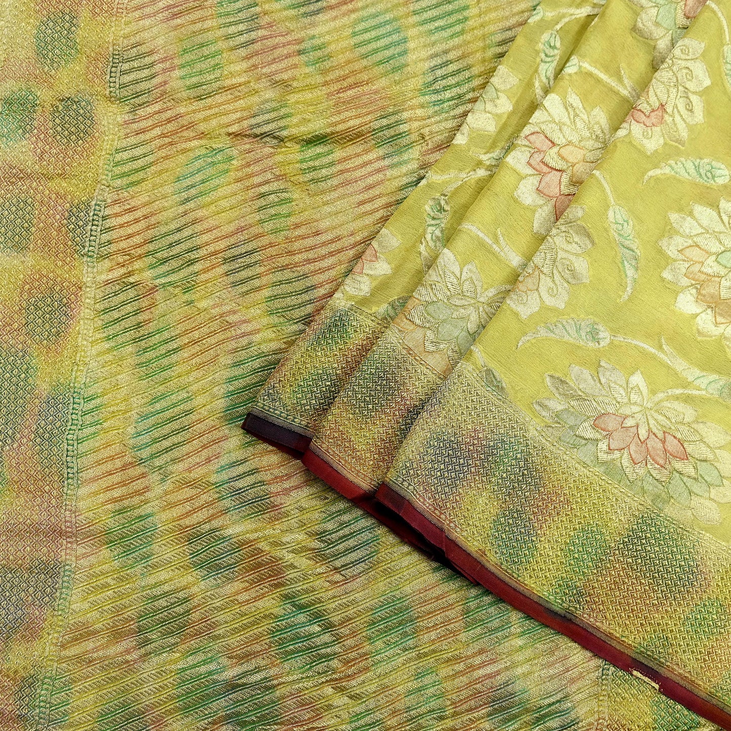 Vintage Heavy Yellow Sarees Pure Georgette Silk Hand Woven Sari Craft Fabric 5Yd Sewing Soft Ethnic Zari Dress Making Wedding Sari
