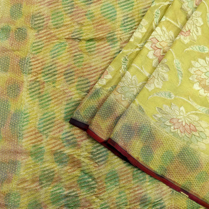 Vintage Heavy Yellow Sarees Pure Georgette Silk Hand Woven Sari Craft Fabric 5Yd Sewing Soft Ethnic Zari Dress Making Wedding Sari