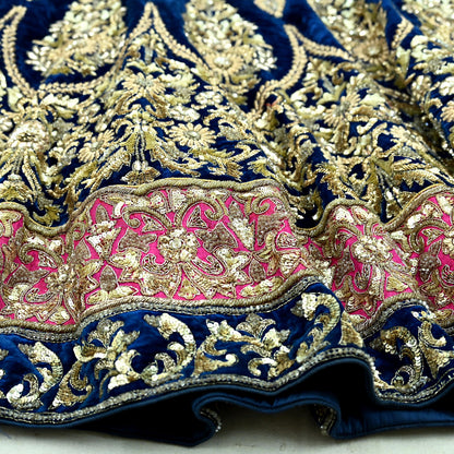Indian Pre-owned Heavy Wedding Blue & Pink Net/Mesh/ Velvet Hand Embroidered Lehenga/Dupatta Designer By Manish Malhotra Zardozi Bridal Wear