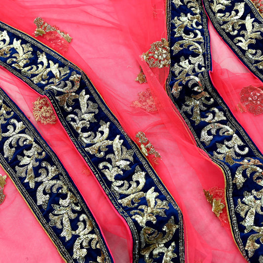 Indian Pre-owned Heavy Wedding Pink Net/Mesh Hand Embroidered Dupatta Designer By Manish Malhotra Zardozi Bridal Veil