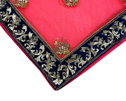 Indian Pre-owned Heavy Wedding Pink Net/Mesh Hand Embroidered Dupatta Designer By Manish Malhotra Zardozi Bridal Veil