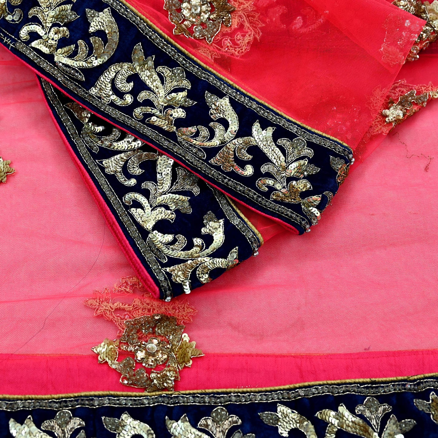 Indian Pre-owned Heavy Wedding Pink Net/Mesh Hand Embroidered Dupatta Designer By Manish Malhotra Zardozi Bridal Veil