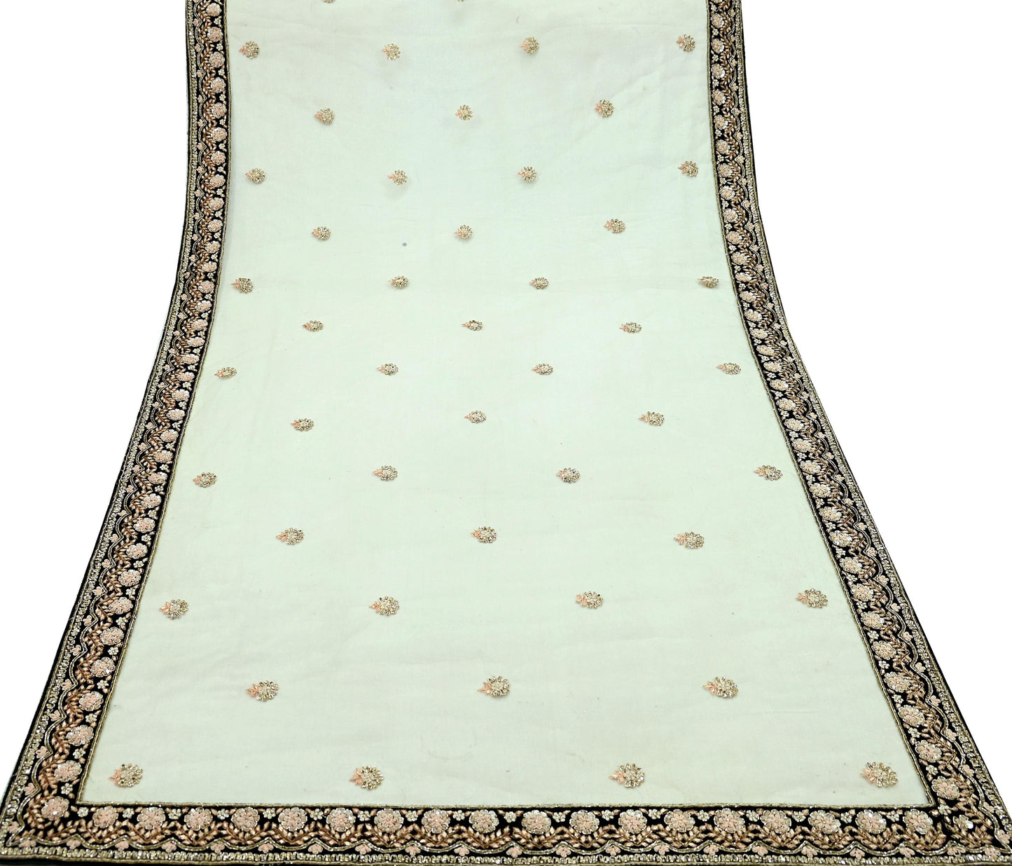 Indian Pre-owned Heavy Wedding Olive Green Net/Mesh Hand Embroidered Dupatta Designer By Manish Malhotra Zardozi Bridal Veil