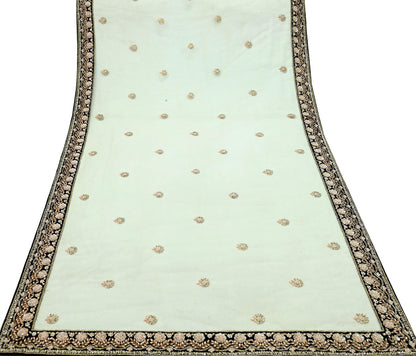 Indian Pre-owned Heavy Wedding Olive Green Net/Mesh Hand Embroidered Dupatta Designer By Manish Malhotra Zardozi Bridal Veil